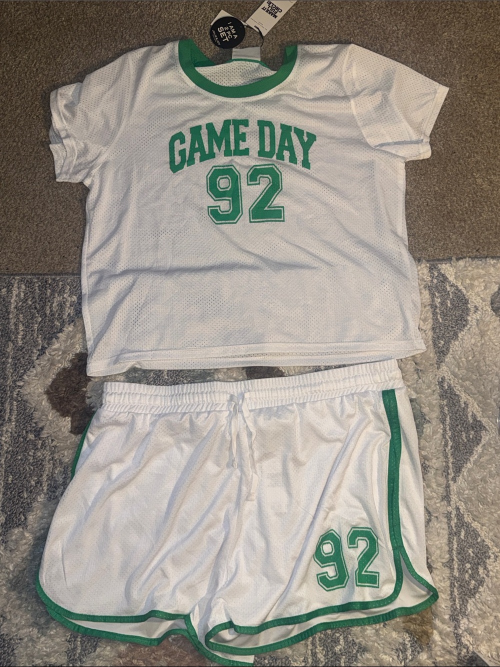 Jolie & Joy GAME DAY Green-Trim Mesh Top & Shorts Set